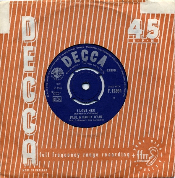 Paul & Barry Ryan : I Love Her / Gotta Go Out To Work (7", Single)