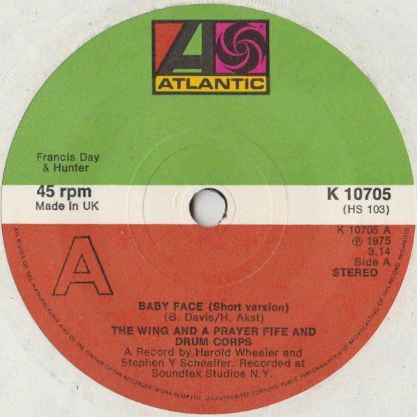 Wing And A Prayer Fife And Drum Corps. : Baby Face (7", Single, Sol)