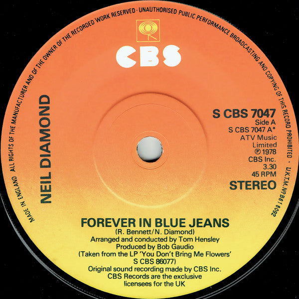 Neil Diamond : Forever In Blue Jeans (7", Single)