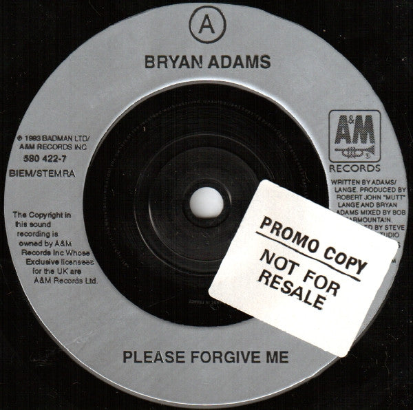 Bryan Adams : Please Forgive Me (7", Single)