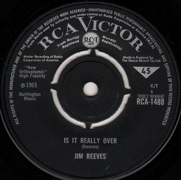 Jim Reeves : Is It Really Over (7")