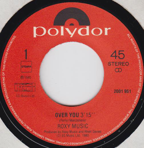 Roxy Music : Over You (7", Single)