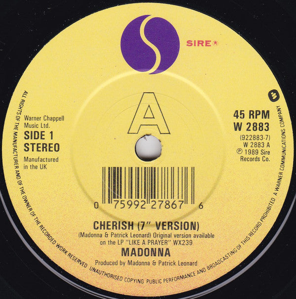 Madonna : Cherish (7", Single)