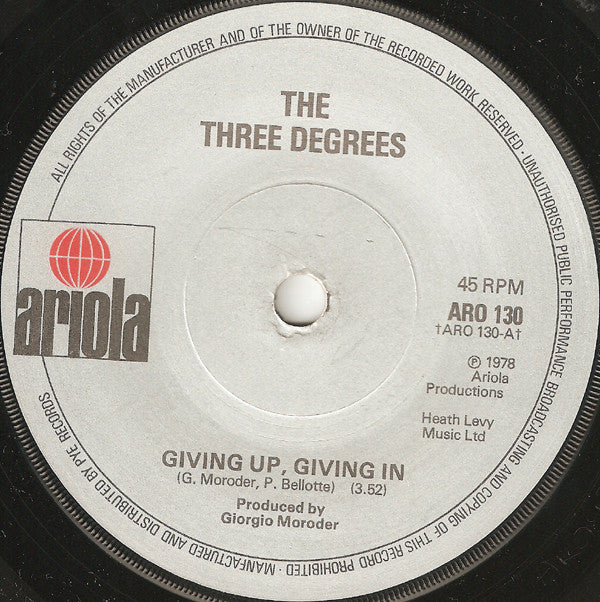 The Three Degrees : Giving Up, Giving In (7", Single)