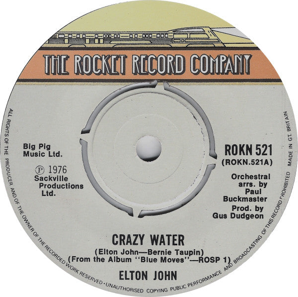 Elton John : Crazy Water (7", Single, Kno)