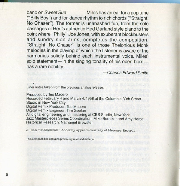 Miles Davis : Milestones (CD, Album, Mono, RE, RM)