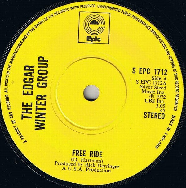 The Edgar Winter Group : Free Ride (7", Single, Sol)