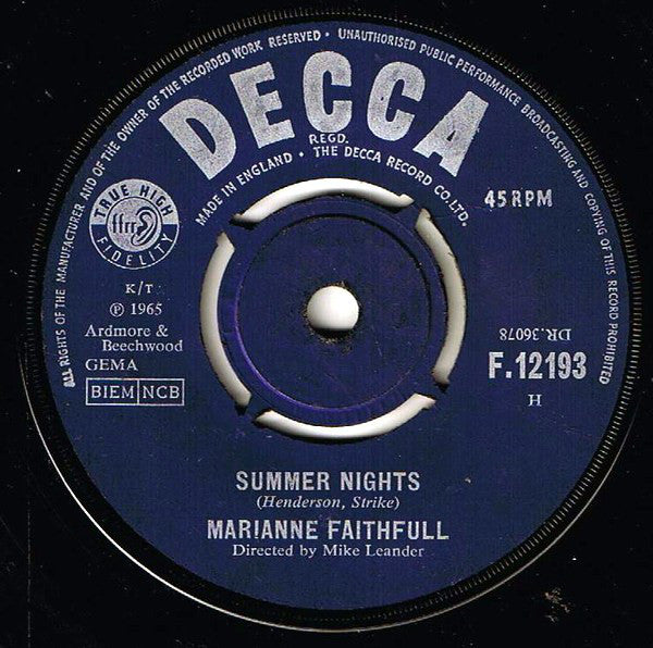 Marianne Faithfull : Summer Nights (7", Single)