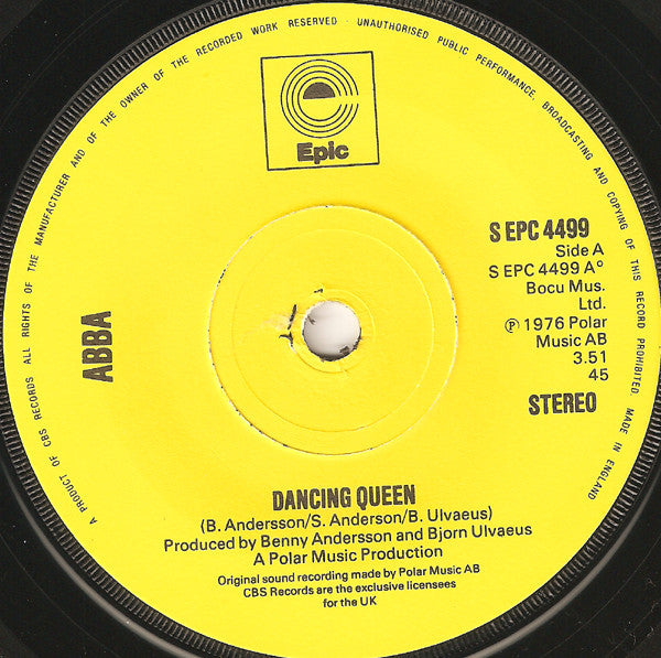 ABBA : Dancing Queen (7", Single, Yel)