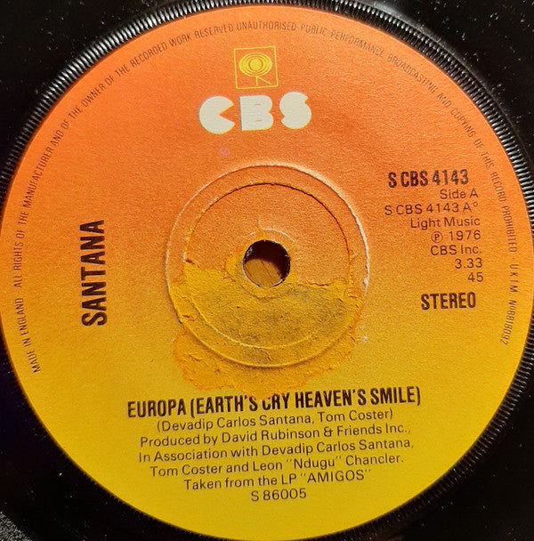 Santana : Europa (Earth's Cry Heaven's Smile) (7", Single)