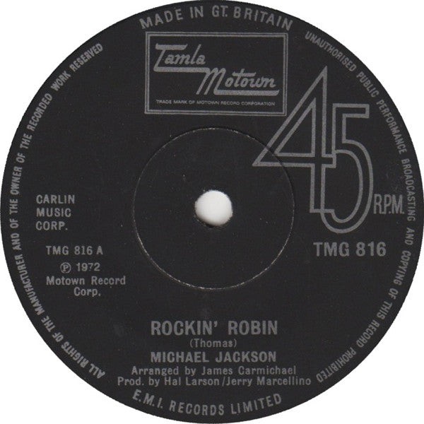 Michael Jackson : Rockin' Robin (7", Single, Sol)