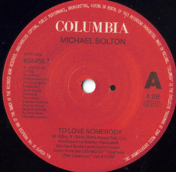 Michael Bolton : To Love Somebody (7", Single)