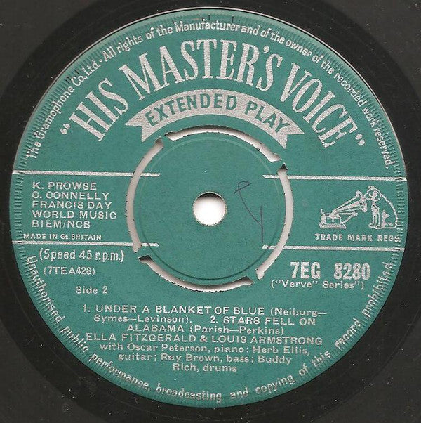 Ella Fitzgerald & Louis Armstrong : Moonlight In Vermont / Can't We Be Friends / Under A Blanket Of Blue / Stars Fell On Alabama (7", EP, Ora)