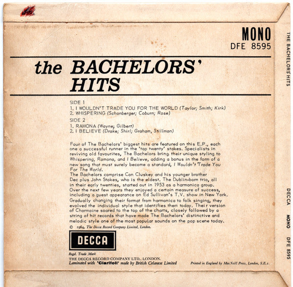 The Bachelors : The Bachelors' Hits (7", EP, Mono)