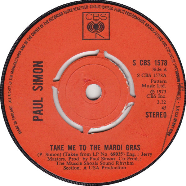 Paul Simon : Take Me To The Mardi Gras (7", Single)