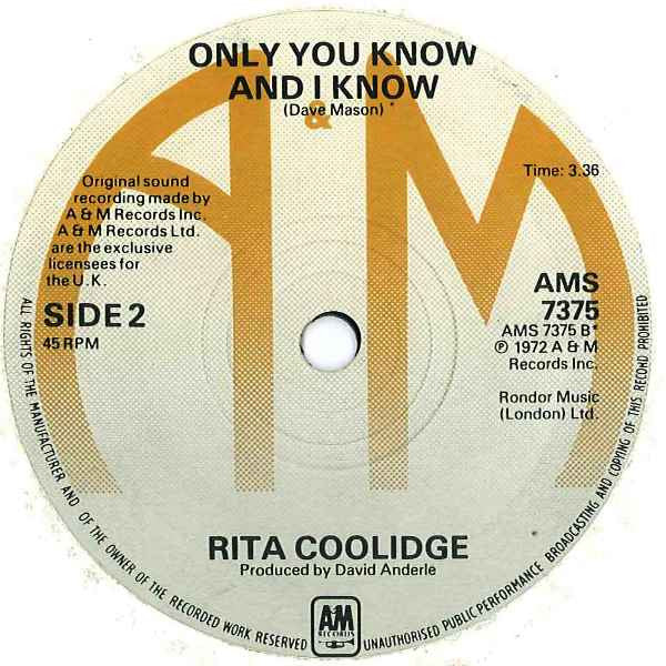 Rita Coolidge : You / Only You Know And I Know (7", Single)