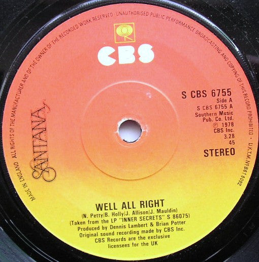 Santana : Well All Right (7", Single)