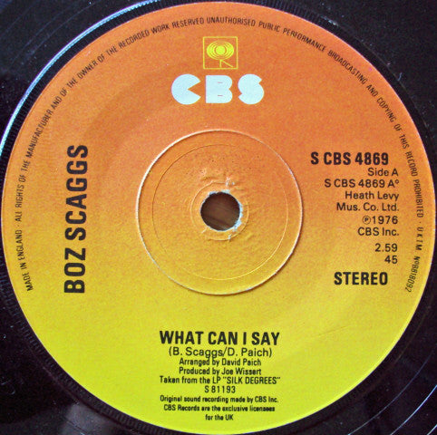 Boz Scaggs : What Can I Say (7", Single, Sol)