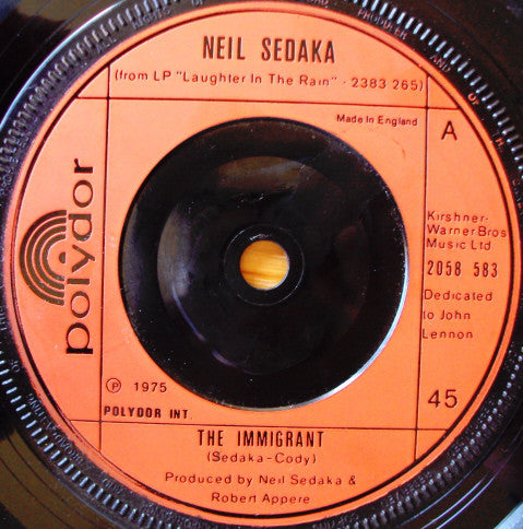 Neil Sedaka : The Immigrant (7", Single)