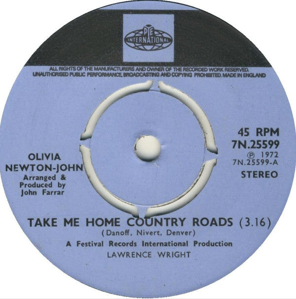 Olivia Newton-John : Take Me Home Country Roads (7")