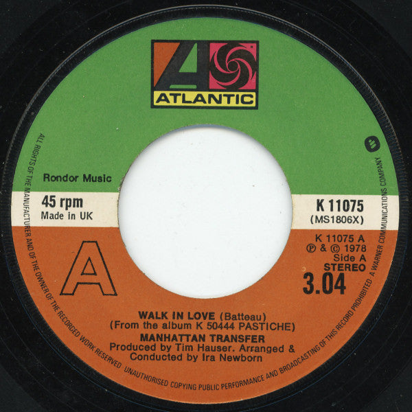 The Manhattan Transfer : Walk In Love (7", Single)