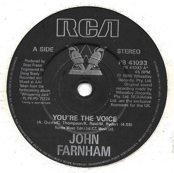 John Farnham : You're The Voice (7", Single)
