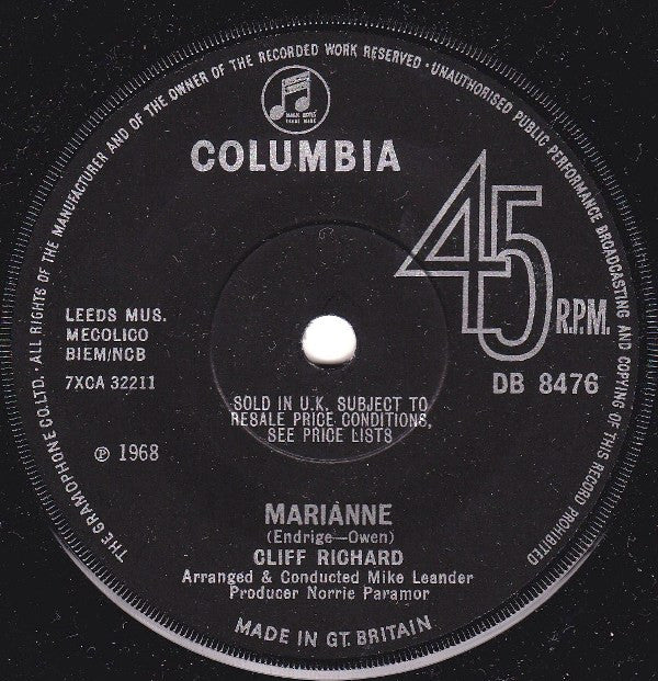 Cliff Richard : Marianne (7", Single)
