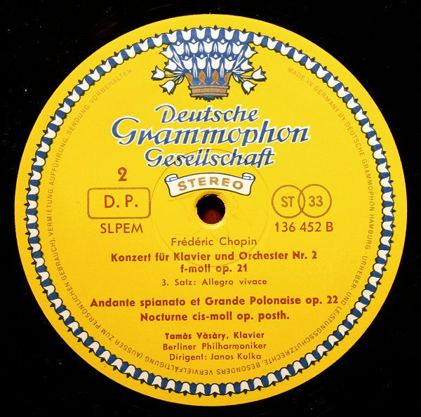 Chopin* - Tamàs Vàsàry*, Berliner Philharmoniker, Janos Kulka : Klavierkonzert Nr. 2 f-moll · Andante Spianato Et Grande Polonaise · Nocturne (LP, RE)
