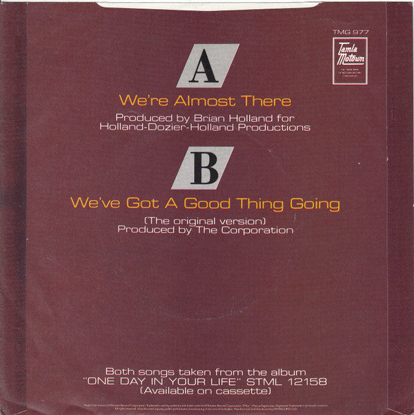 Michael Jackson : We're Almost There / We've Got A Good Thing Going (7", Single)