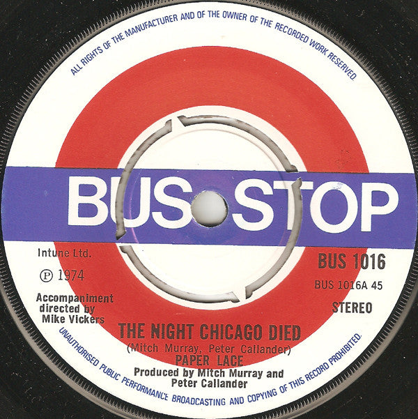 Paper Lace : The Night Chicago Died (7", Single)