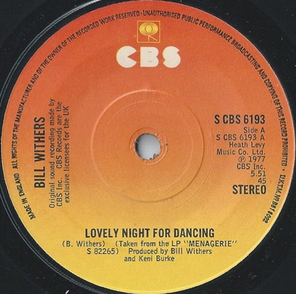 Bill Withers : Lovely Night For Dancing (7")