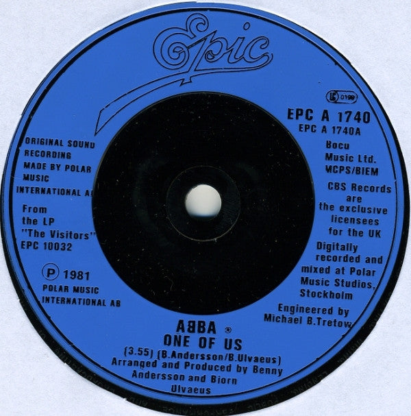 ABBA : One Of Us (7", Single, RP, Blu)