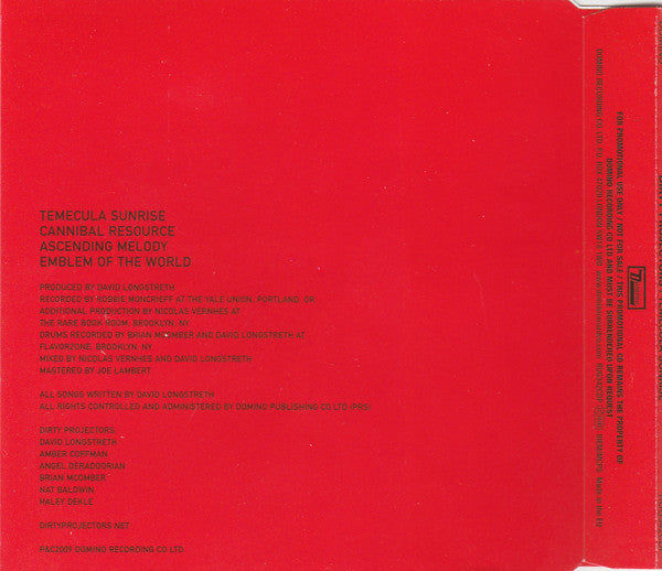 Dirty Projectors : Temecula Sunrise / Cannibal Resource (CD, Single, Promo)