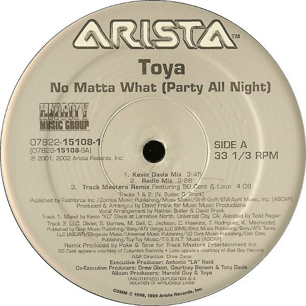 Toya (2) : No Matta What (Party All Night) (12")