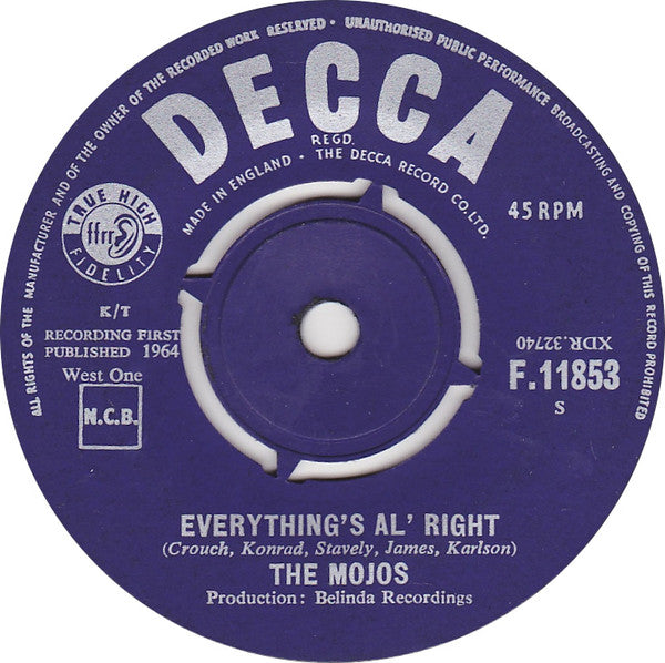 The Mojos : Everything's Al' Right (7", Single)