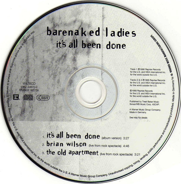 Barenaked Ladies : It's All Been Done (CD, Single)