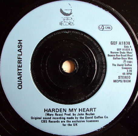 Quarterflash : Harden My Heart (7", Single, Blu)