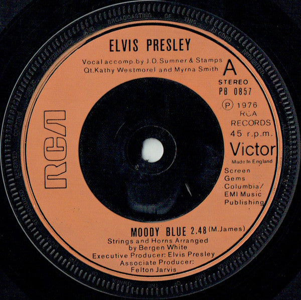 Elvis Presley : Moody Blue (7", Single, Inj)