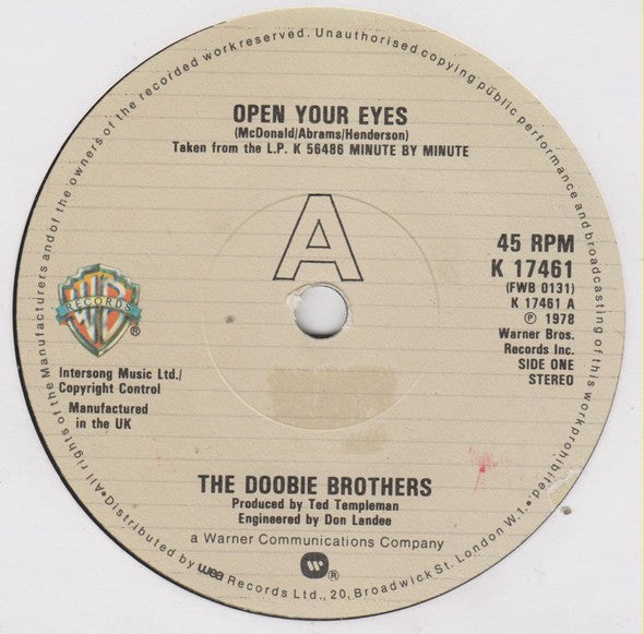 The Doobie Brothers : Open Your Eyes (7")
