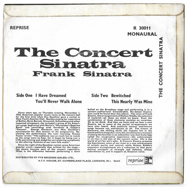Frank Sinatra : The Concert Sinatra (7", EP, Mono)