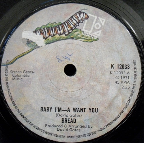 Bread : Baby I'm—A Want You ‎ (7", Single, Sol)