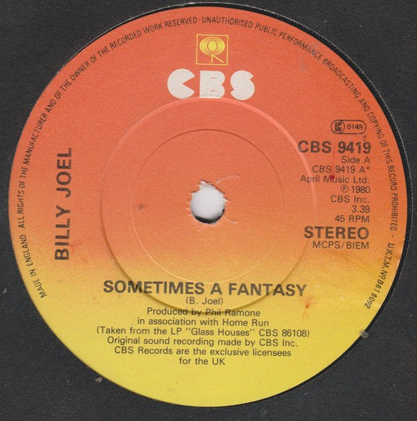 Billy Joel : Sometimes A Fantasy (7", Single)