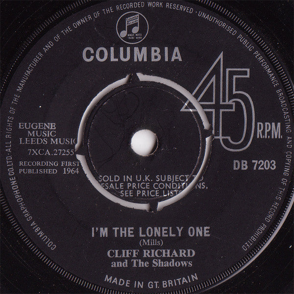 Cliff Richard & The Shadows : I'm The Lonely One (7", Single)