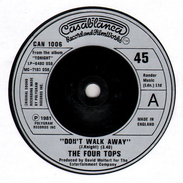 Four Tops : Don't Walk Away (7", Eng)