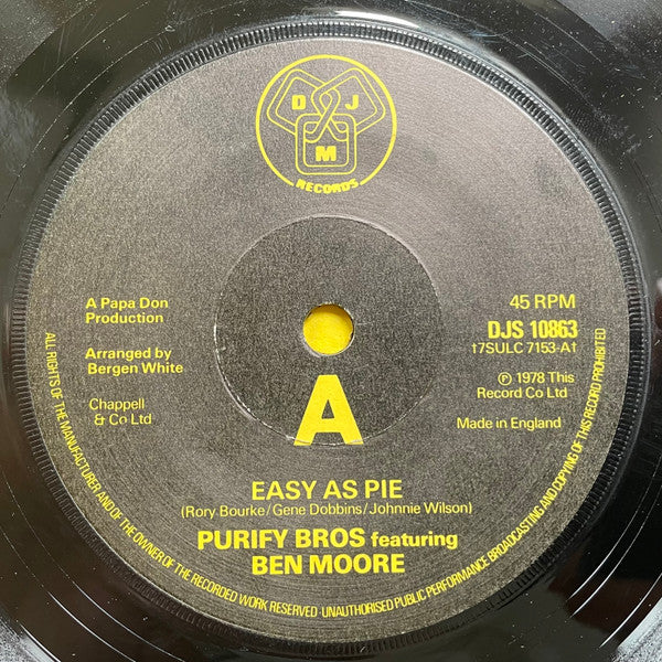 James & Bobby Purify Featuring Ben Moore (2) : Easy As Pie (7", Single)