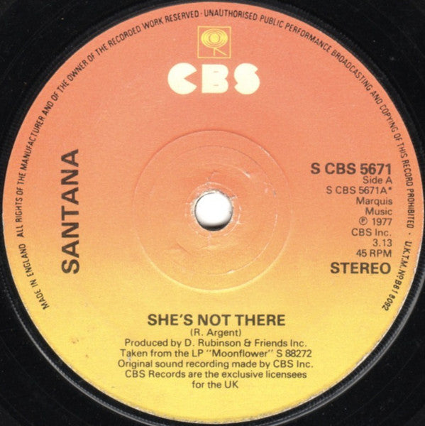 Santana : She's Not There (7", Single)