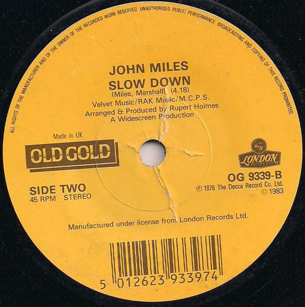 John Miles : Music / Slow Down (7")