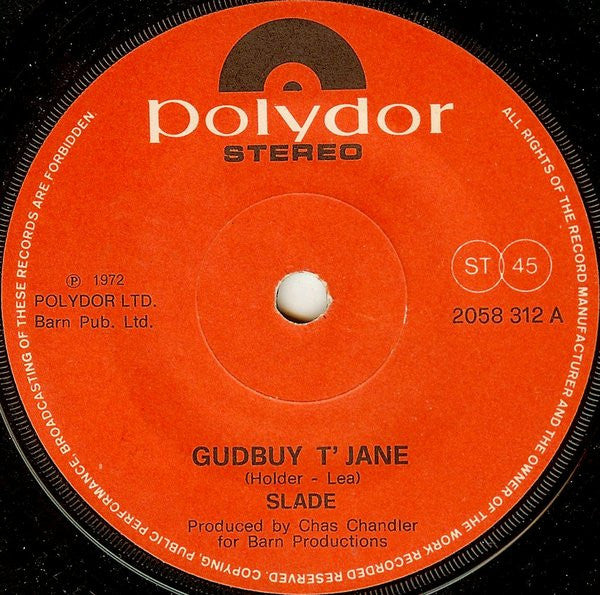Slade : Gudbuy T' Jane (7", Single)