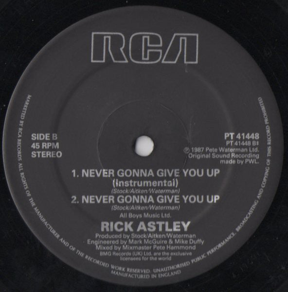 Rick Astley : Never Gonna Give You Up (12", Single, Lyn)