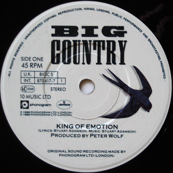Big Country : King Of Emotion (7", Single, Whi)